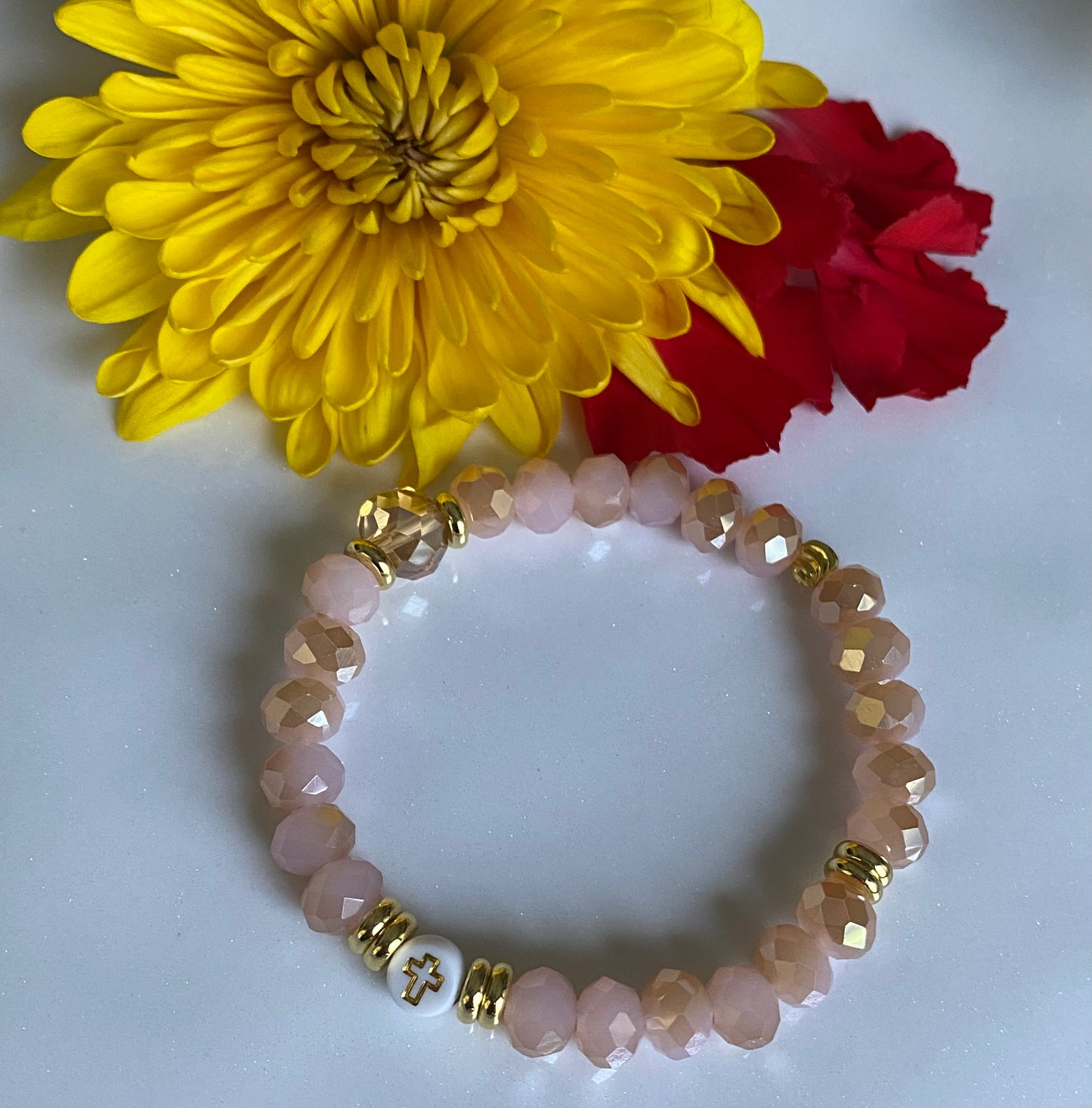 Beige Pink Beaded Bracelet