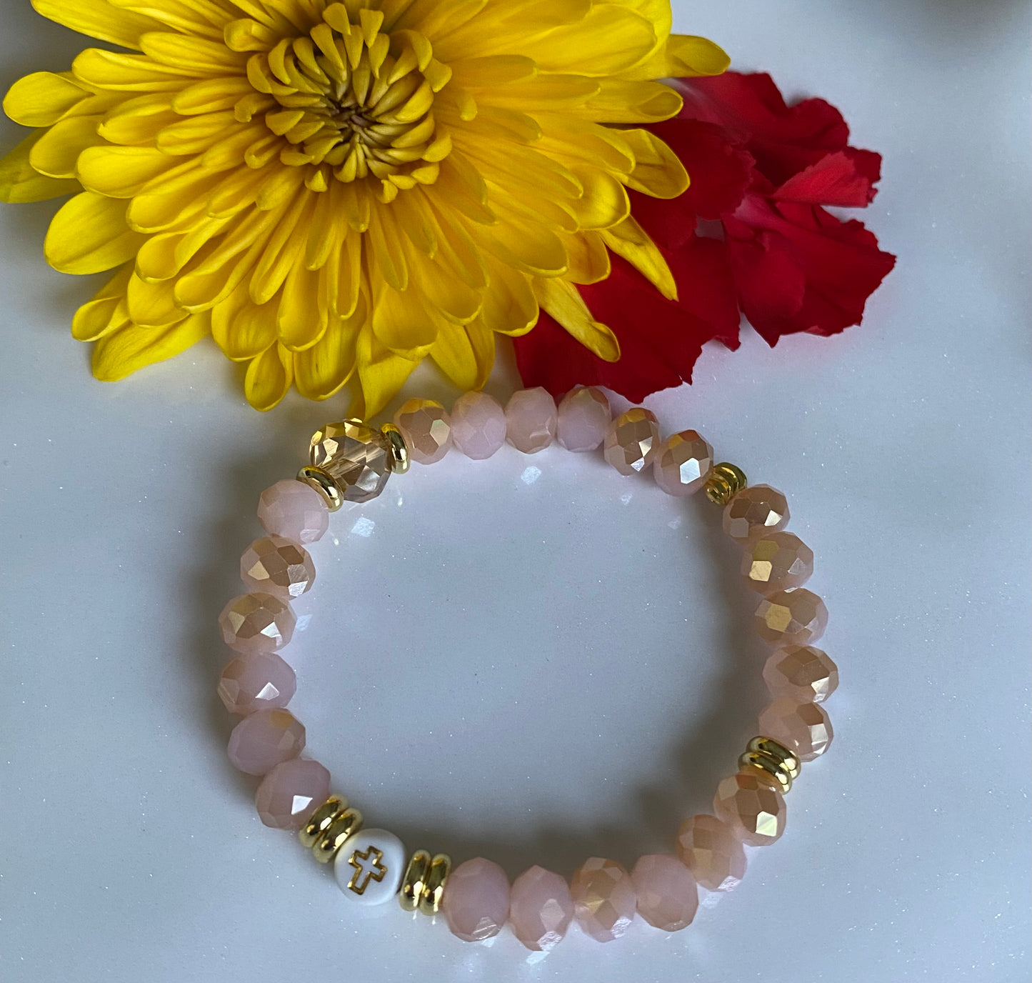 Beige Pink Beaded Bracelet