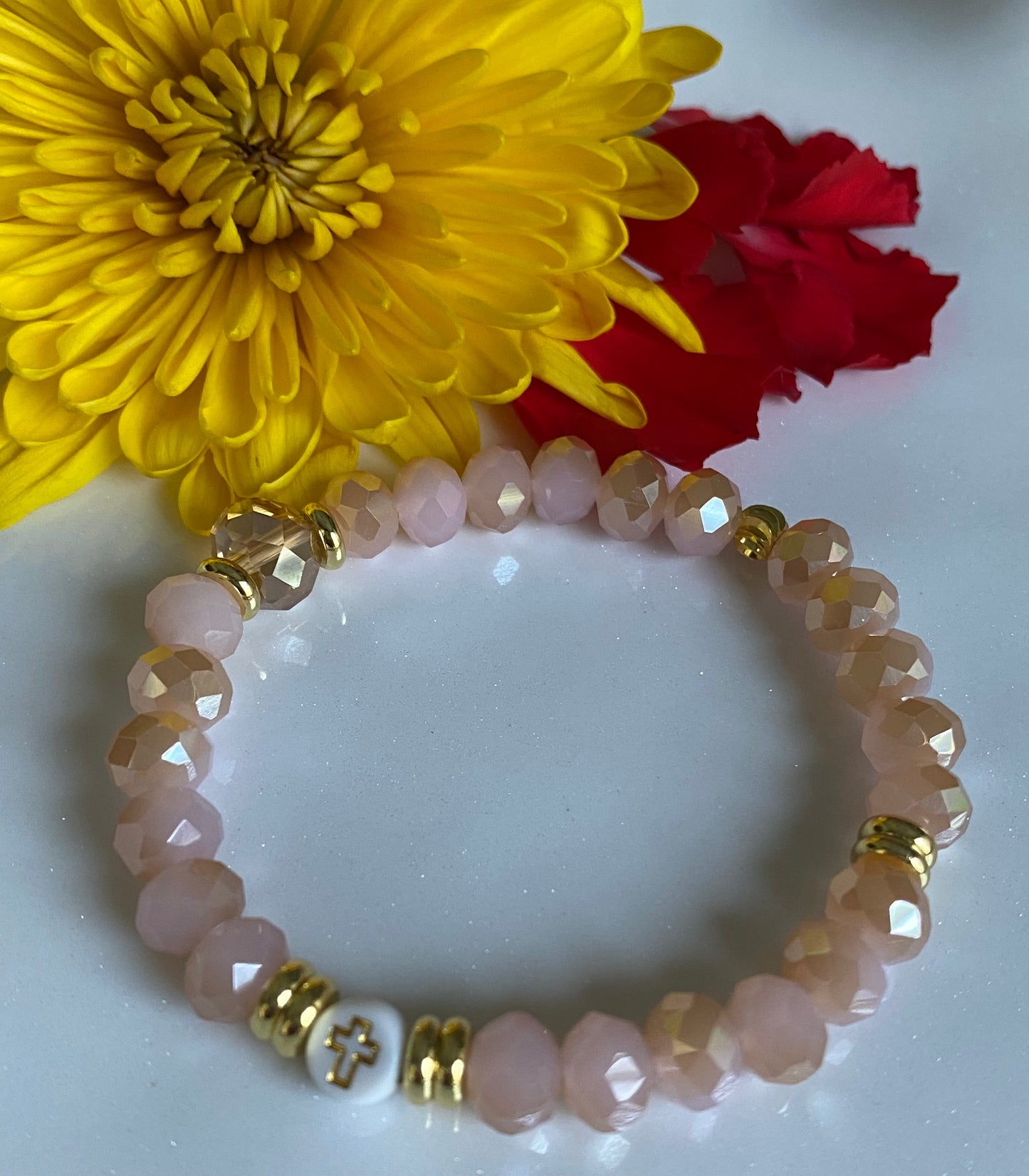 Beige Pink Beaded Bracelet