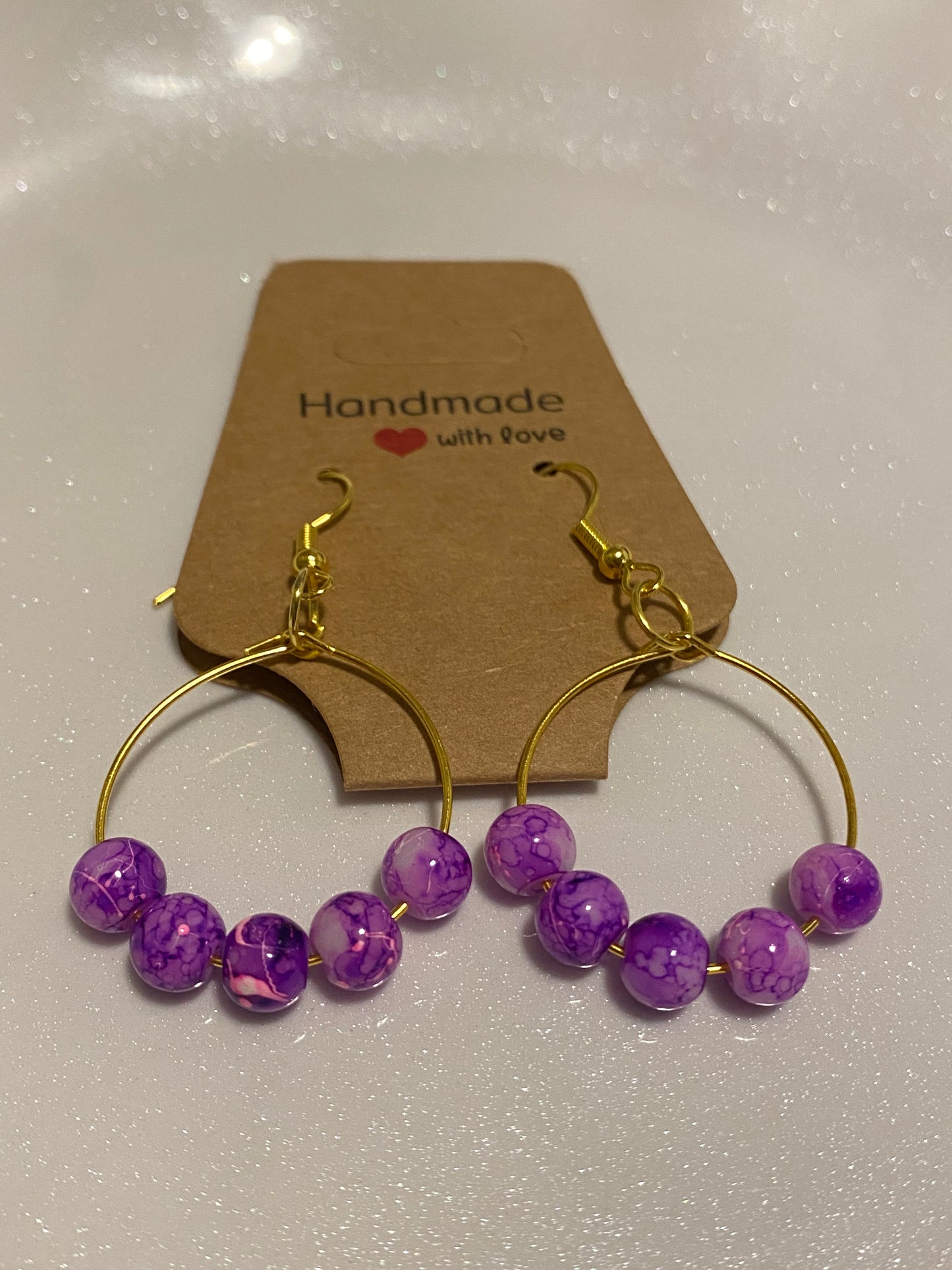 Purple Beaded Hoop Earrings