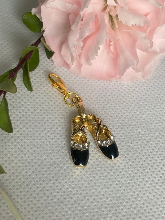 Black Charm Ballet Shoes with Rhinestones
