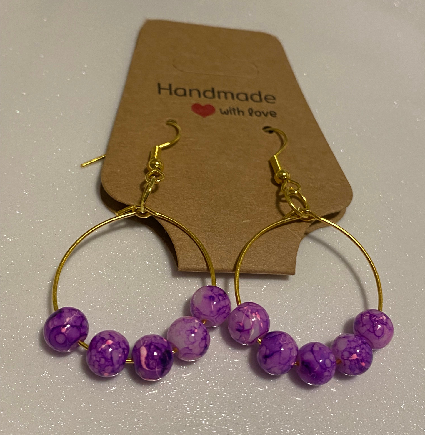 Purple Beaded Hoop Earrings