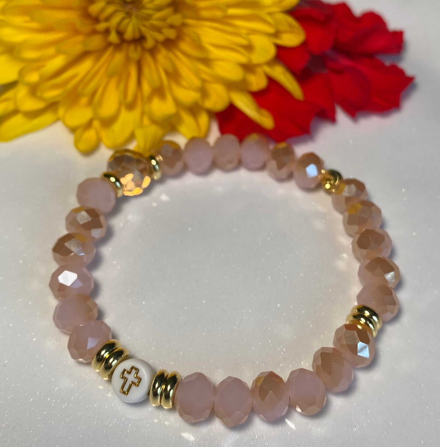 Beige Pink Beaded Bracelet