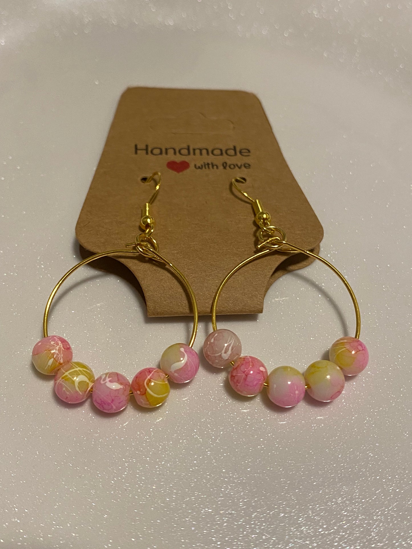 Yellow and Pink Beaded Earrings