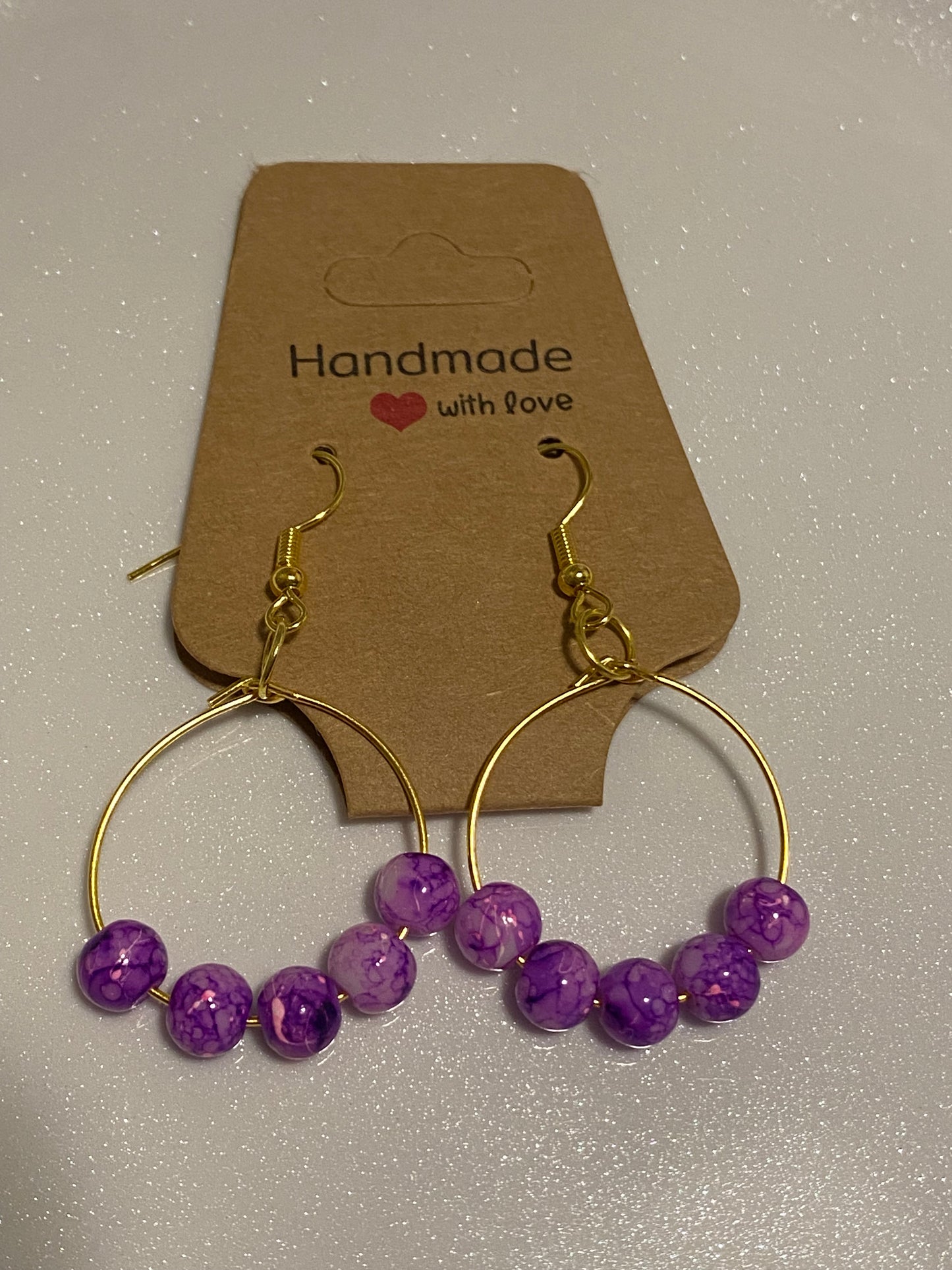 Purple Beaded Hoop Earrings