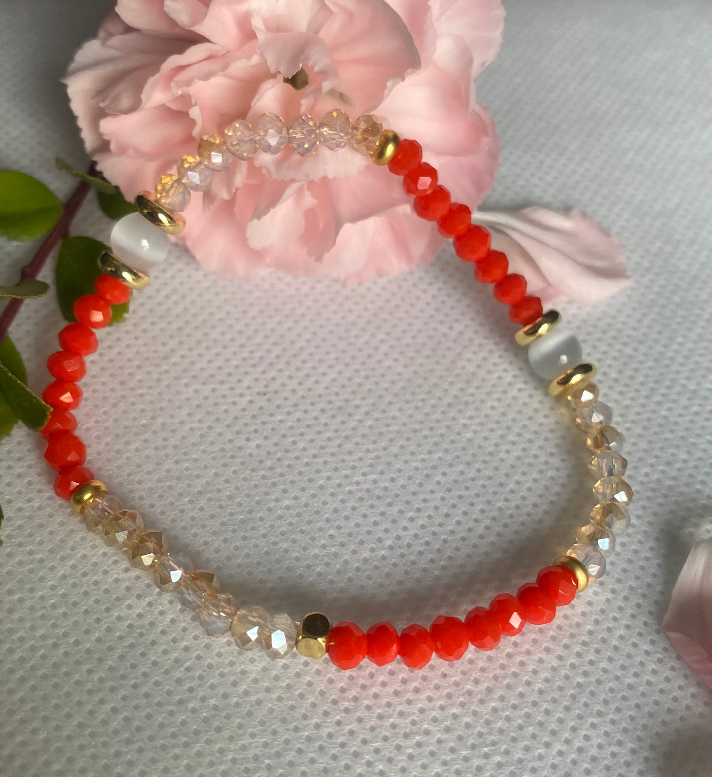 Flame orange crystal glass beaded bracelet