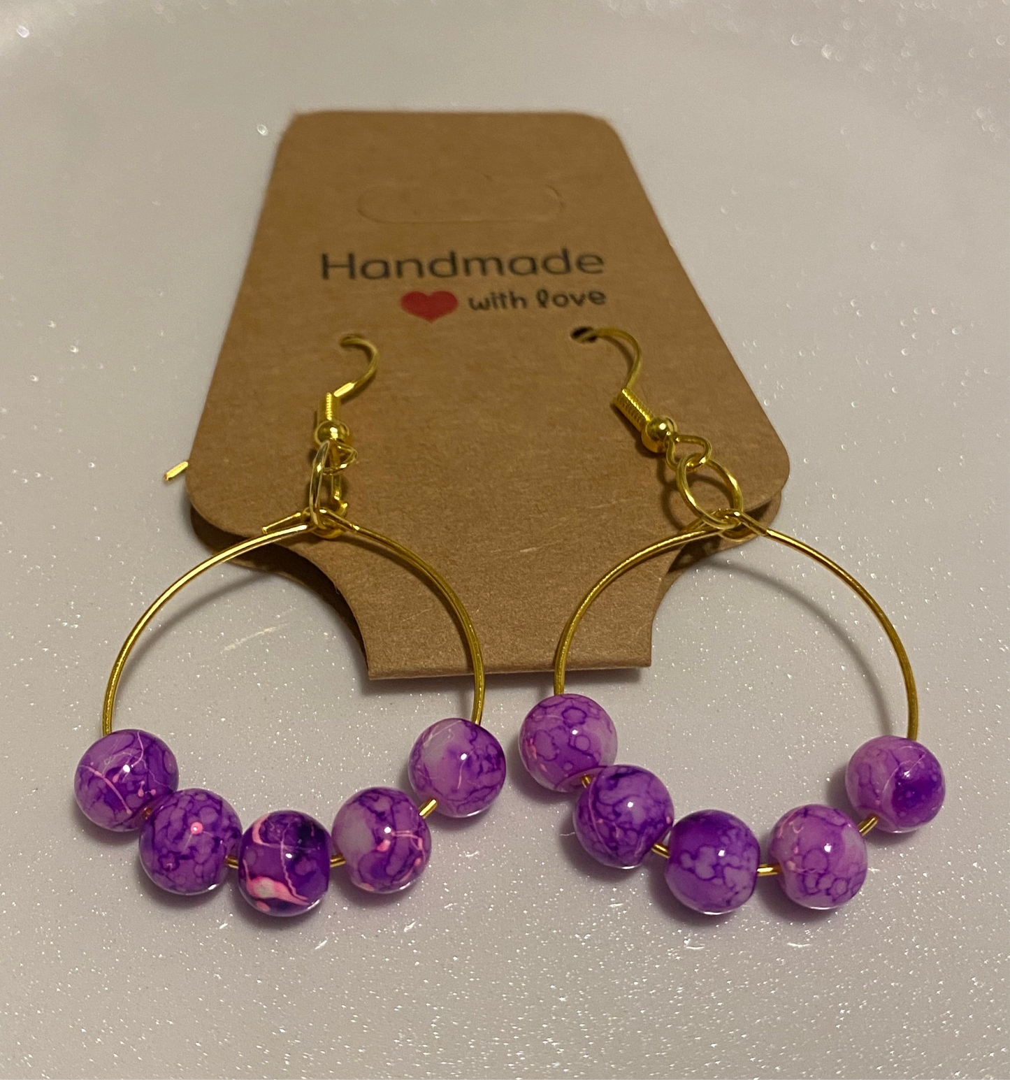Purple Beaded Hoop Earrings
