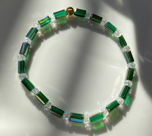 Emerald Glass Crystal Beaded Bracelet