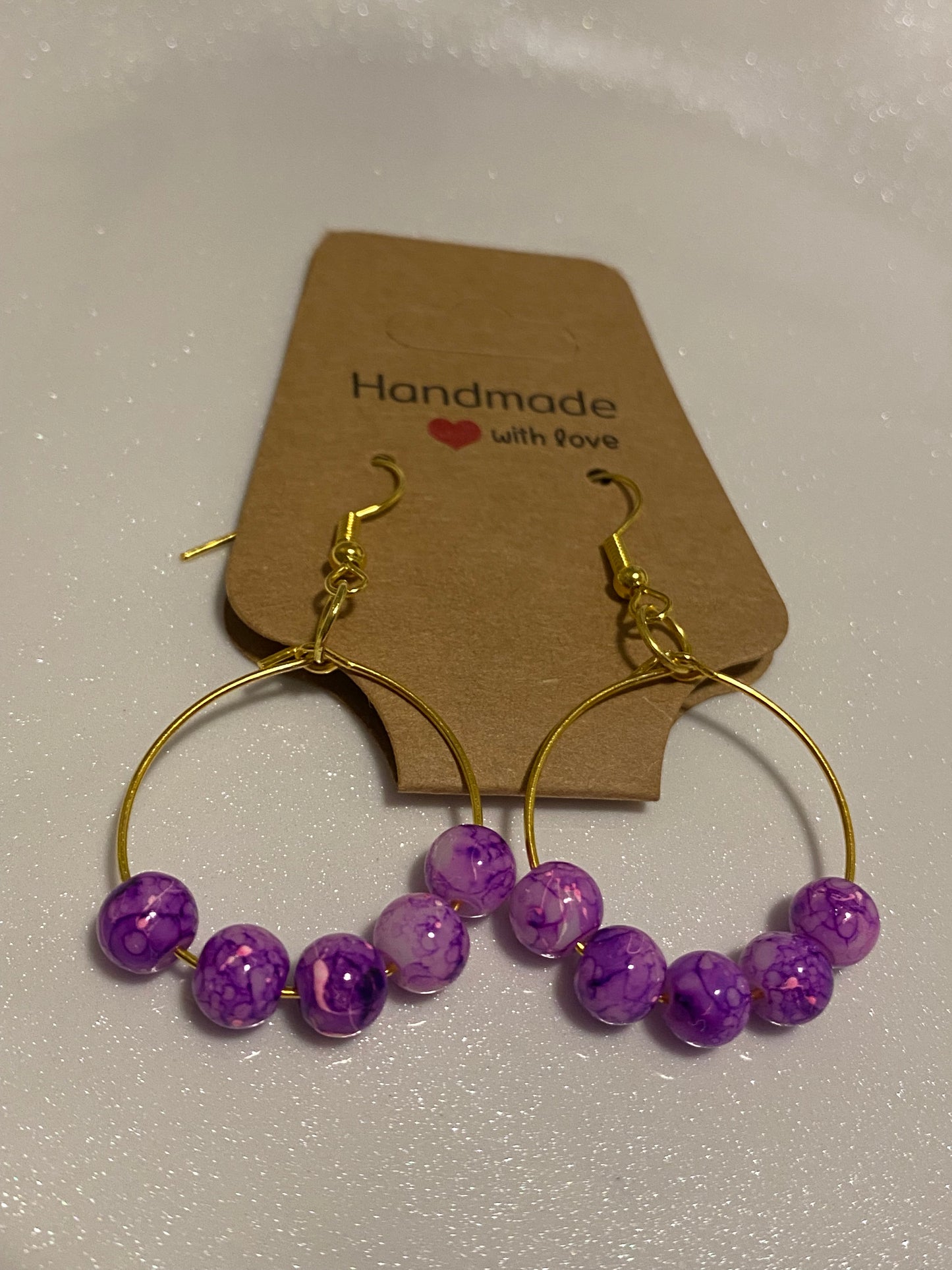 Purple Beaded Hoop Earrings