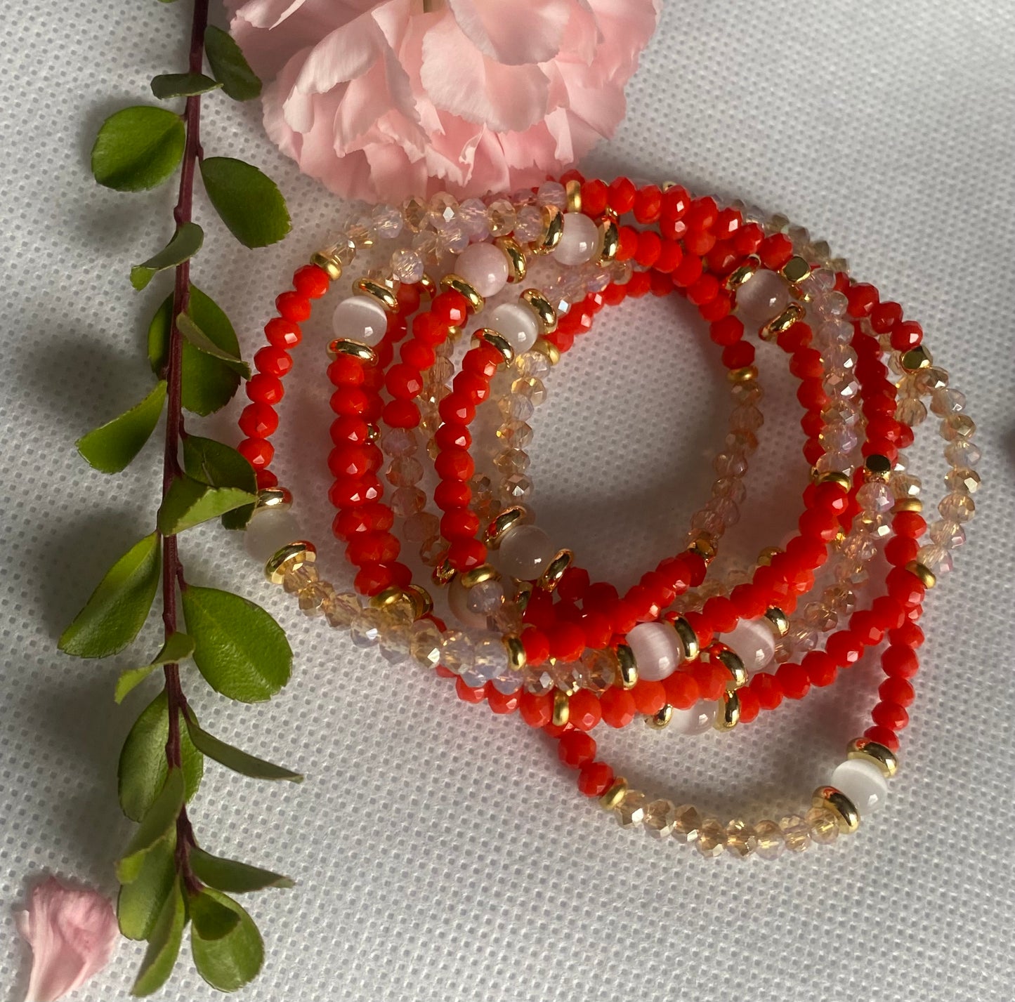 Flame orange crystal glass beaded bracelet