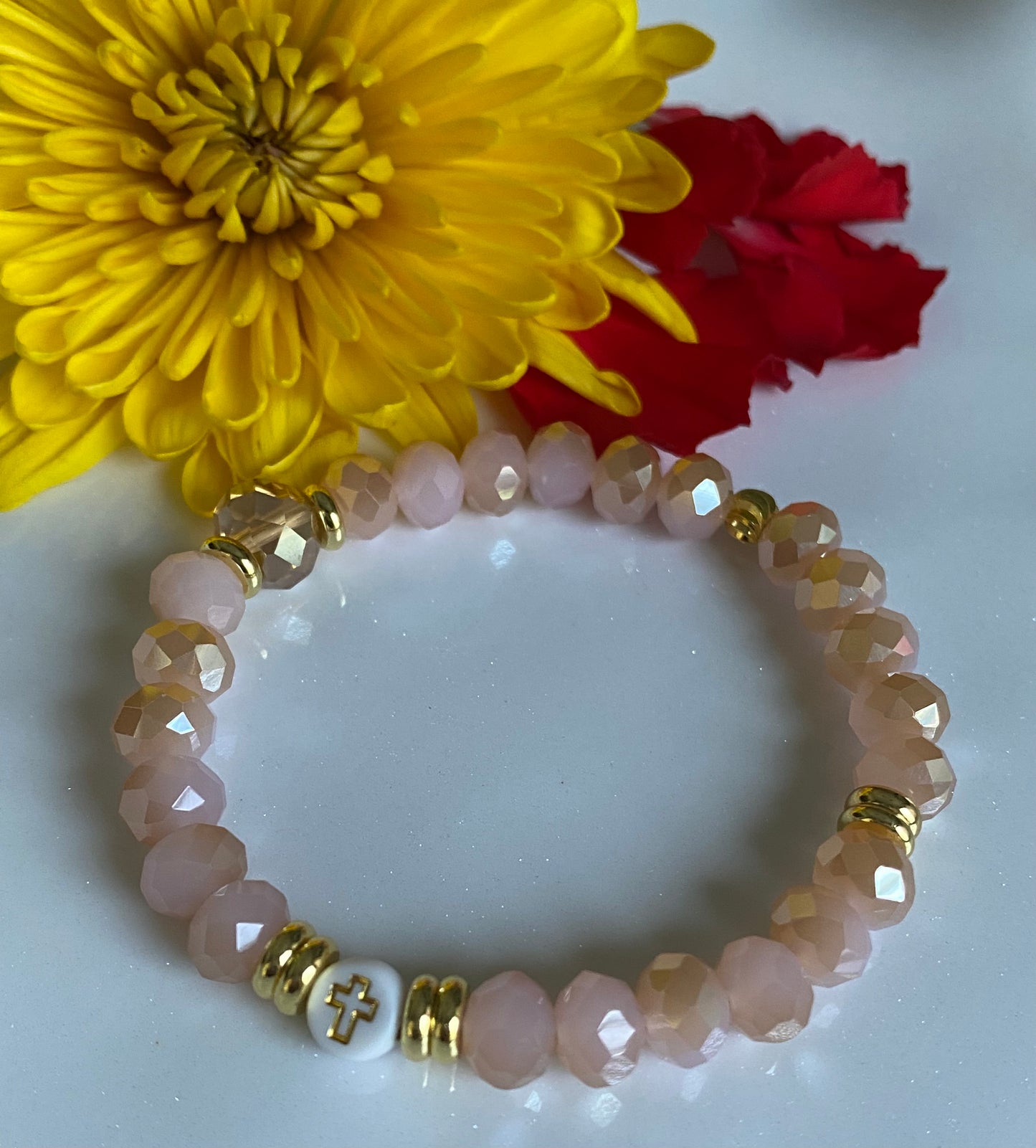 Beige Pink Beaded Bracelet