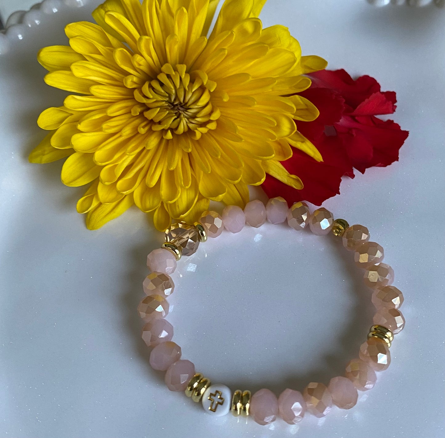 Beige Pink Beaded Bracelet