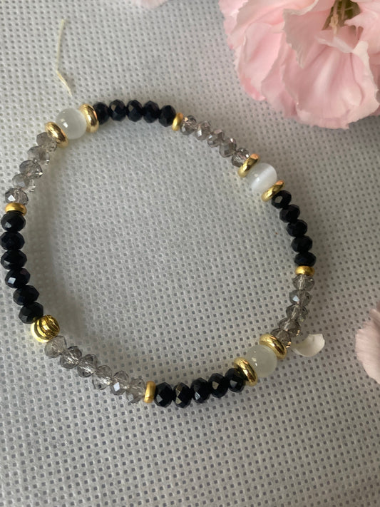 Black crystal glass beaded bracelet