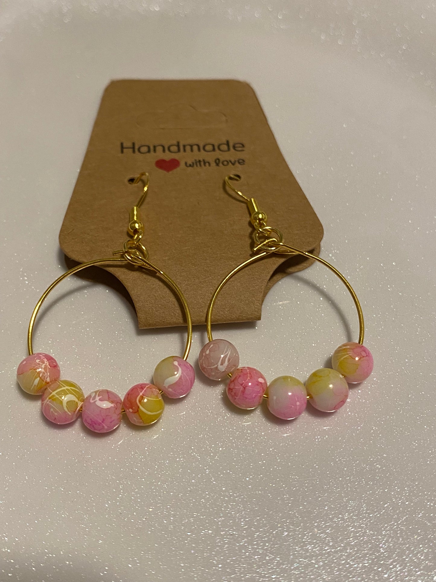 Yellow and Pink Beaded Earrings
