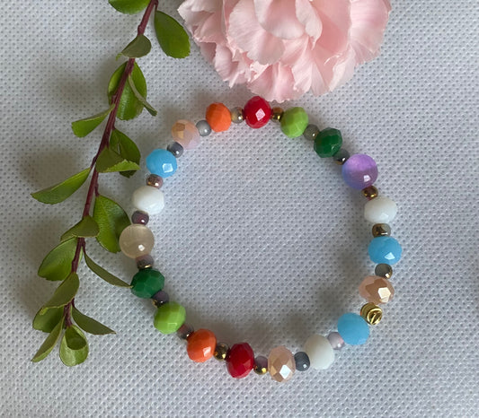 Multicolor crystal glass beaded bracelet