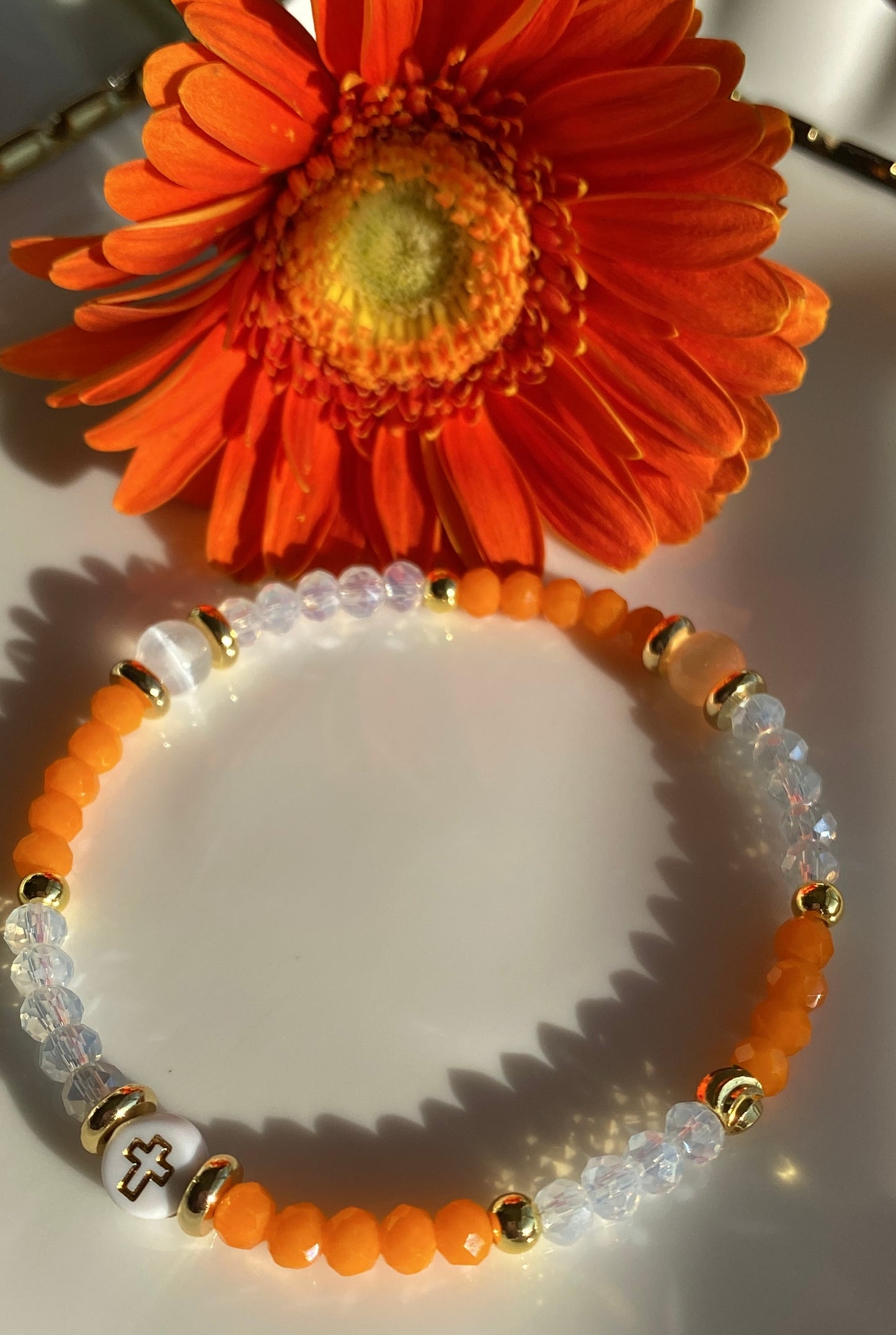 Orange Crystal Beaded Bracelet