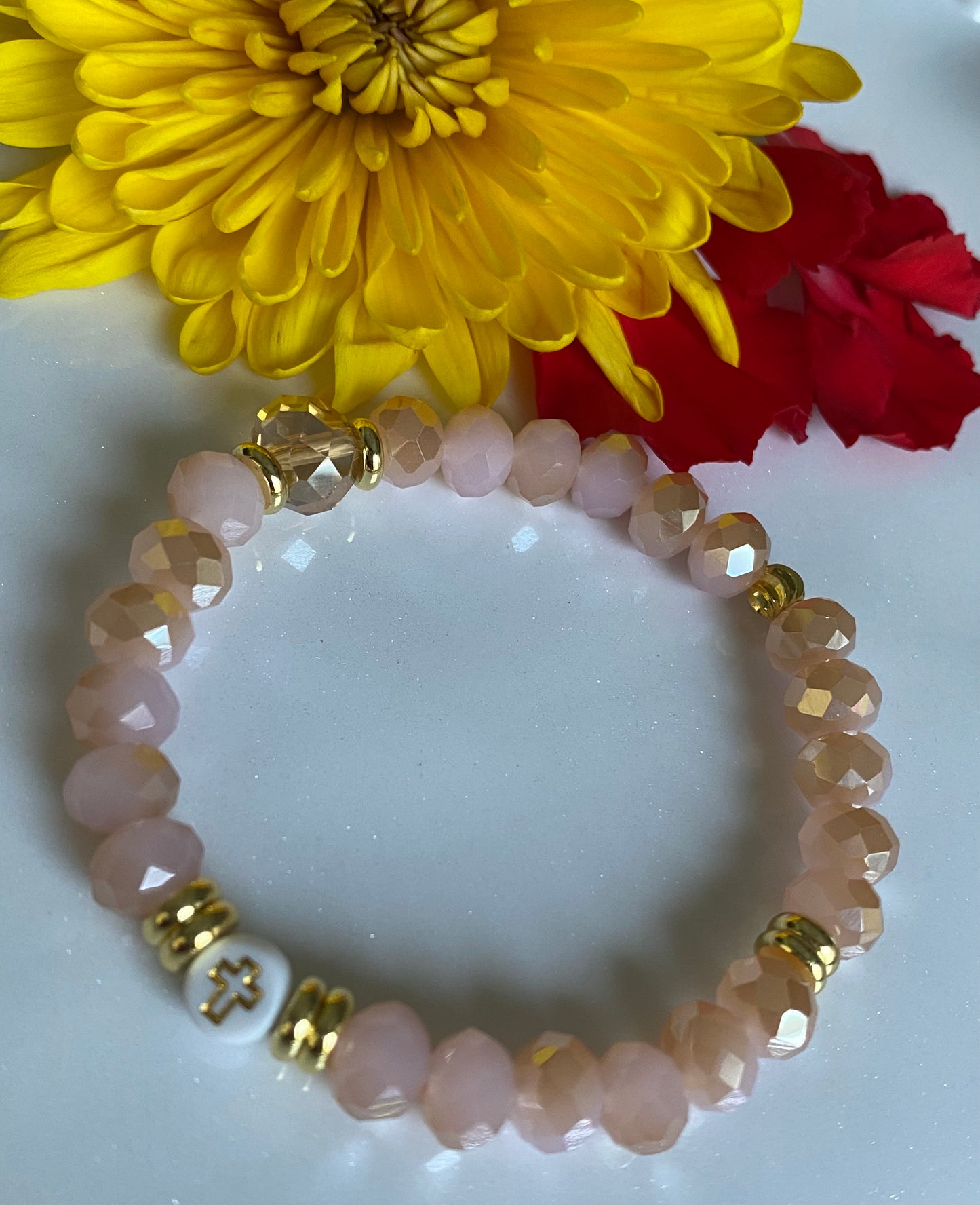 Beige Pink Beaded Bracelet