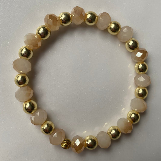 Sweet Beige and Gold Brass Beaded Bracelet