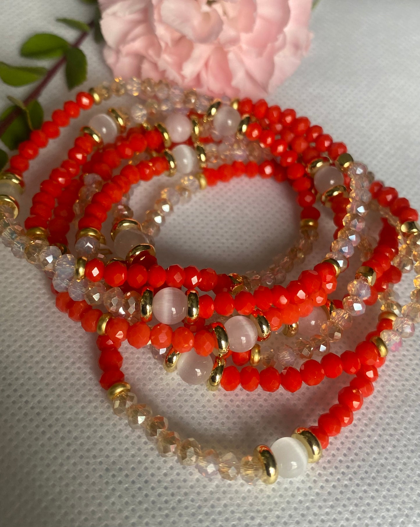 Flame orange crystal glass beaded bracelet