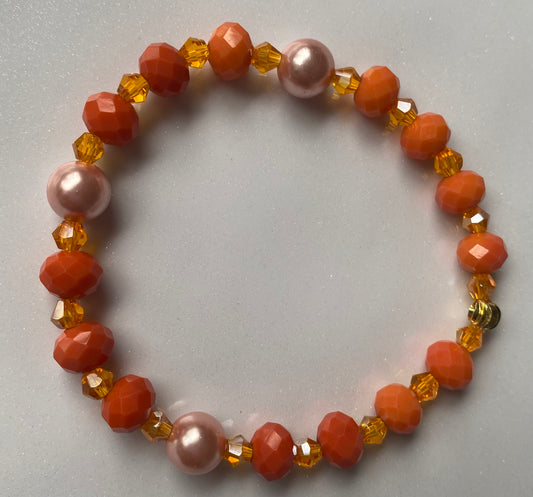 Orange with Freshwater Pearl Beaded Bracelet