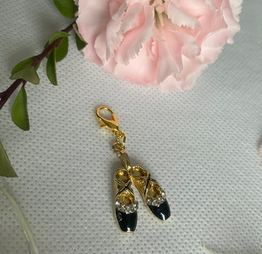 Black Charm Ballet Shoes with Rhinestones