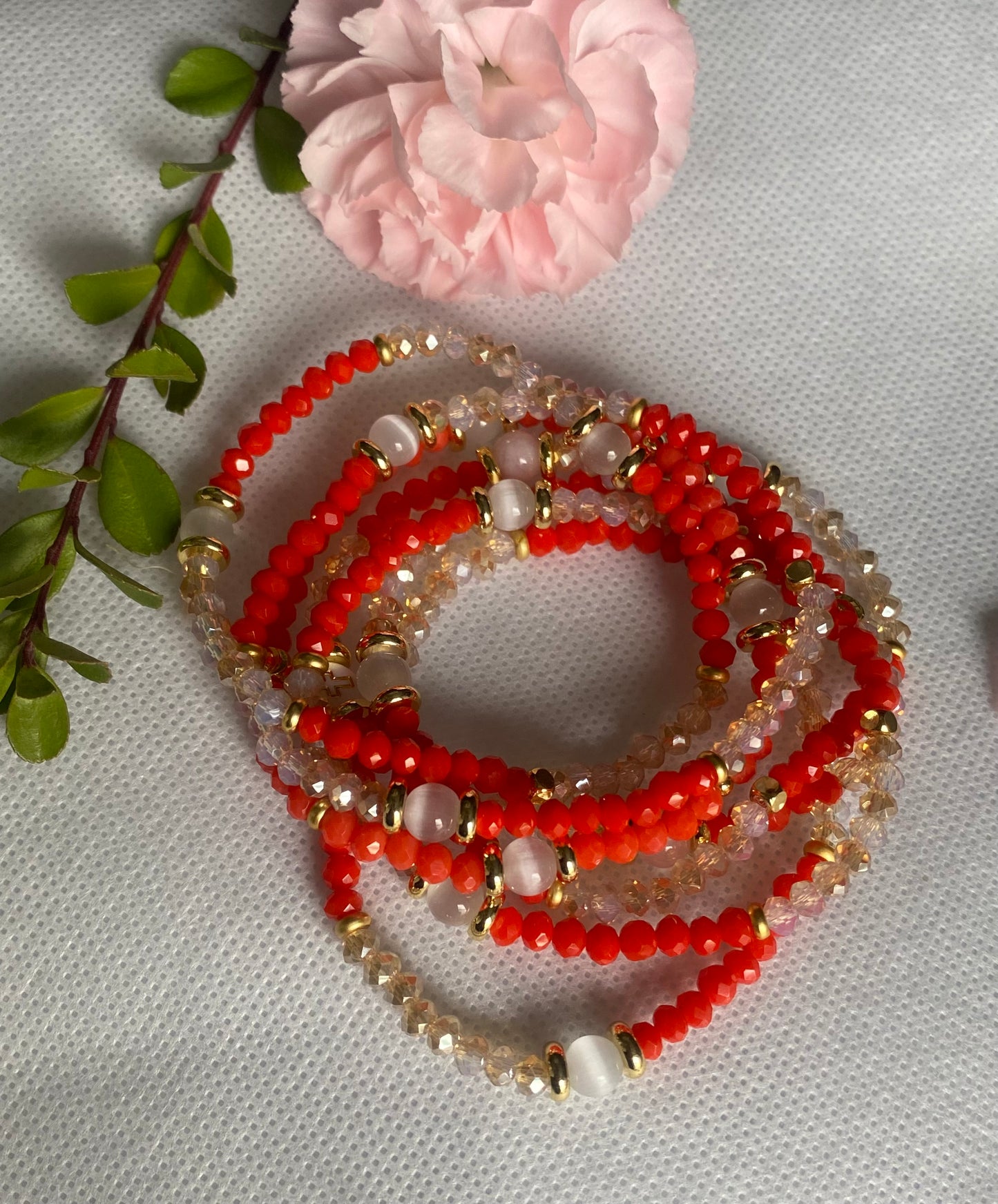Flame orange crystal glass beaded bracelet