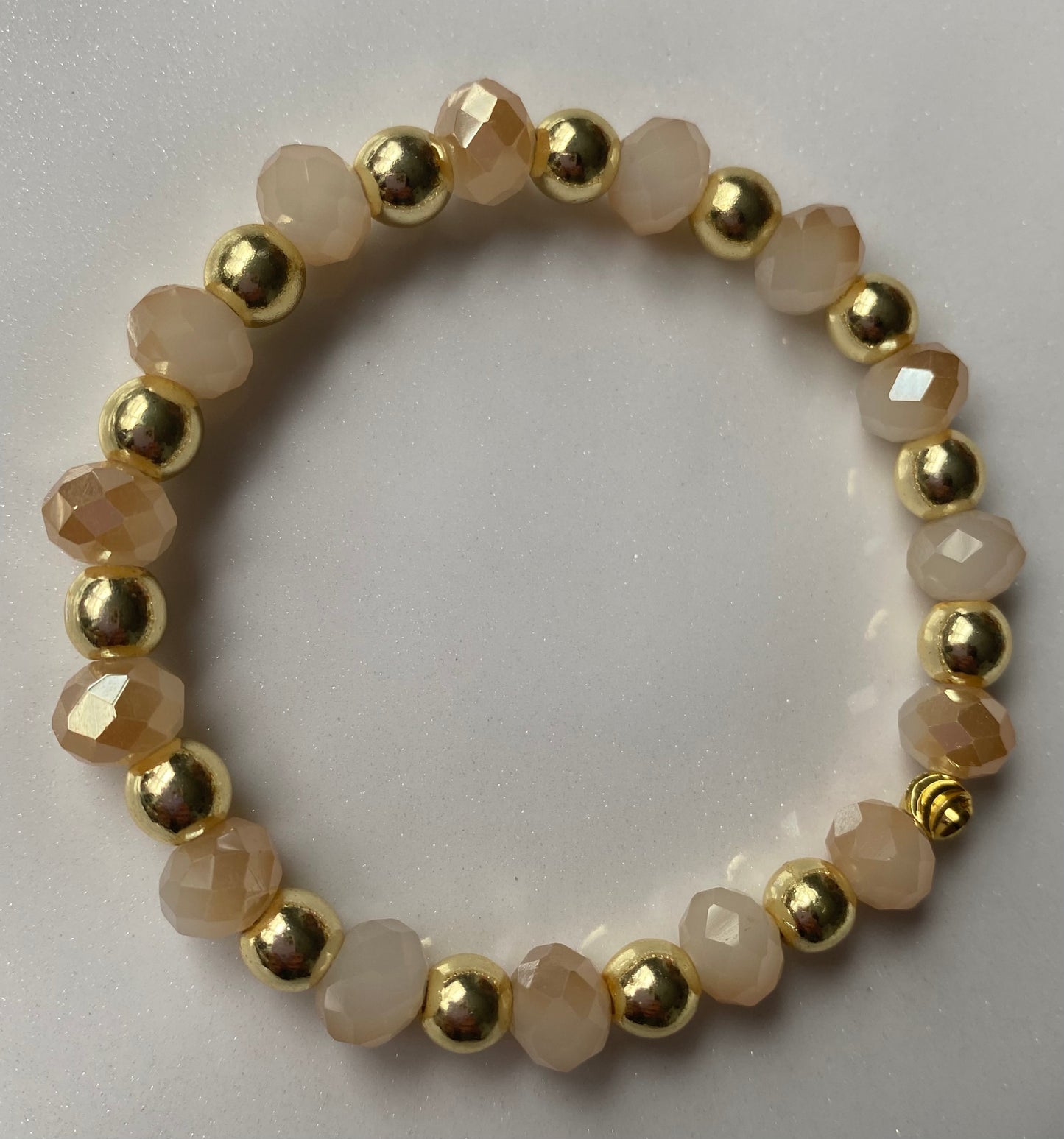 Sweet Beige and Gold Brass Beaded Bracelet