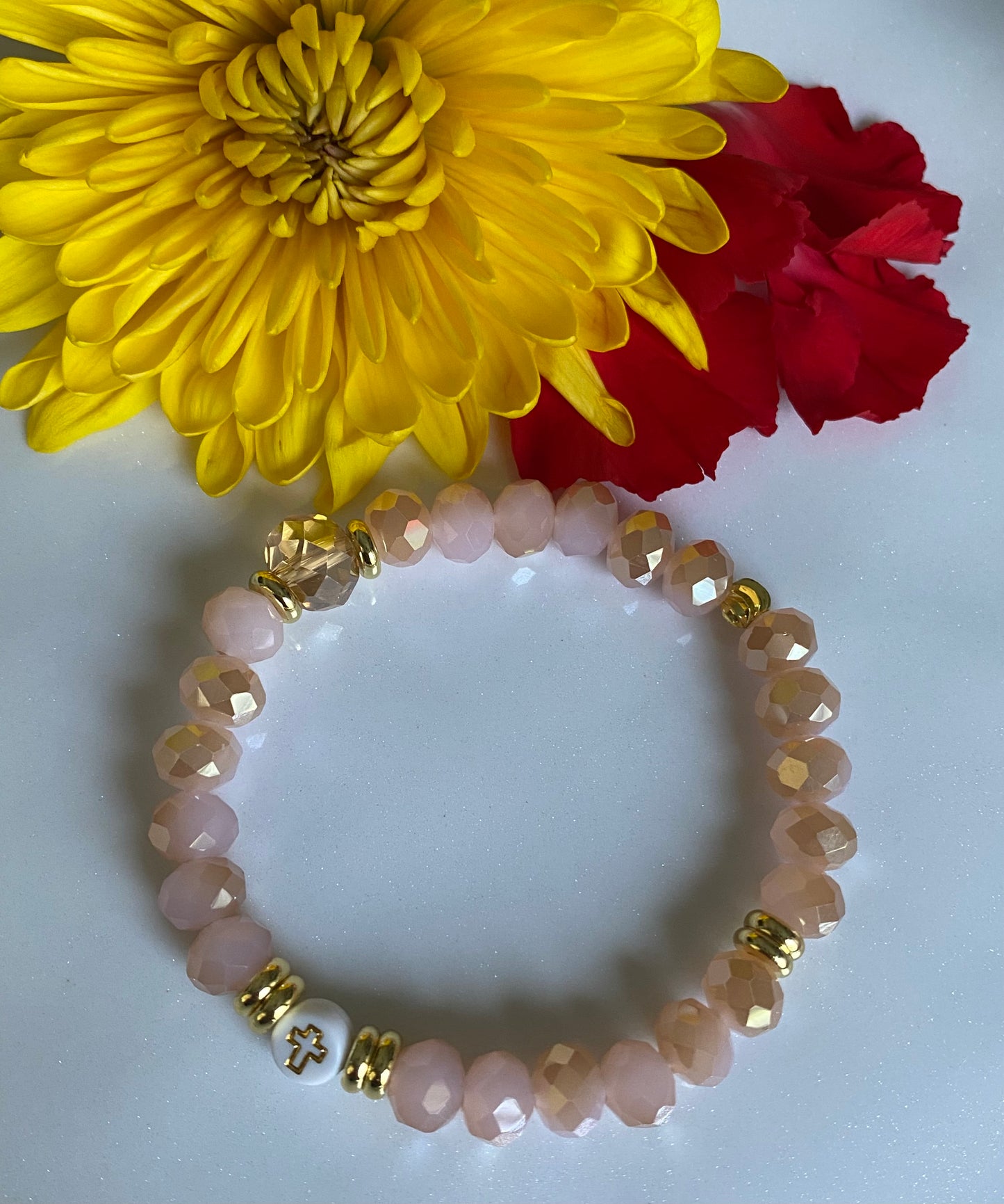 Beige Pink Beaded Bracelet