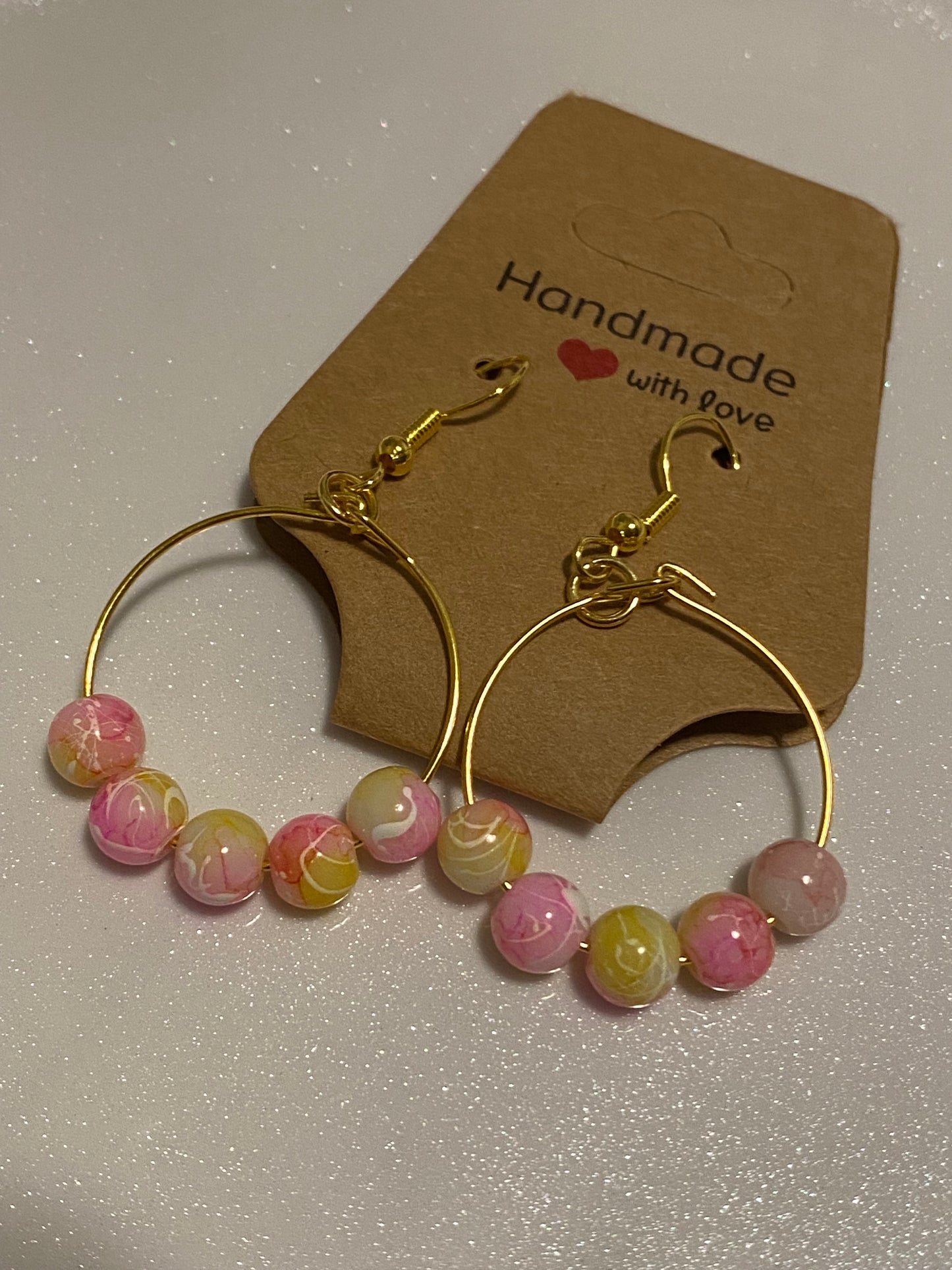 Yellow and Pink Beaded Earrings