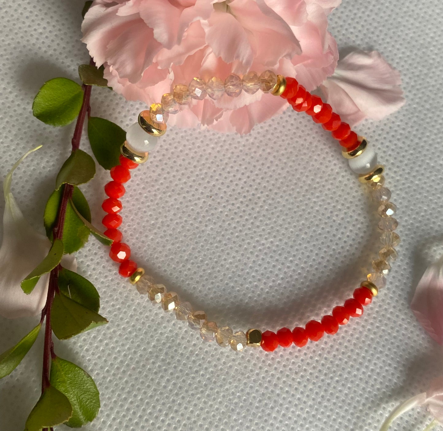 Flame orange crystal glass beaded bracelet