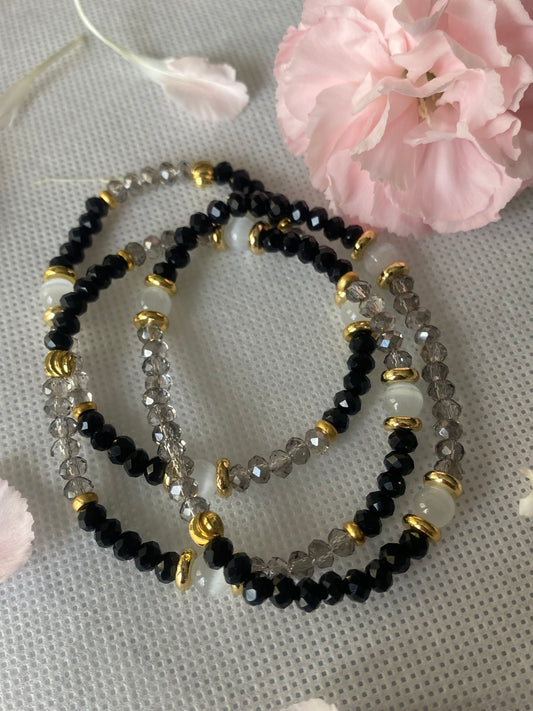 Black crystal glass beaded bracelet