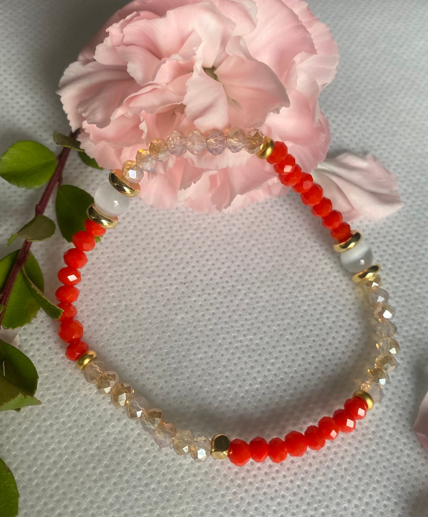 Flame orange crystal glass beaded bracelet