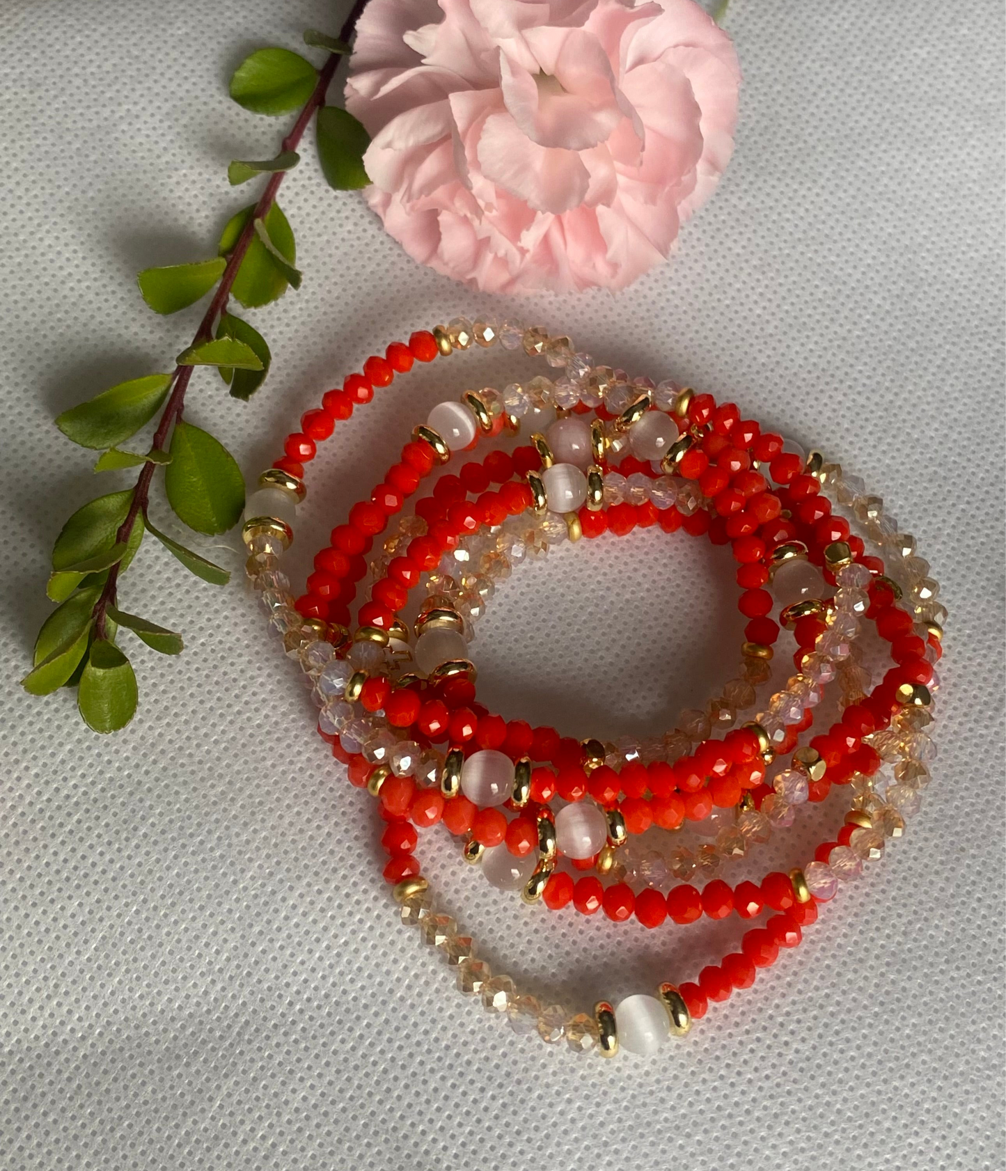 Flame orange crystal glass beaded bracelet