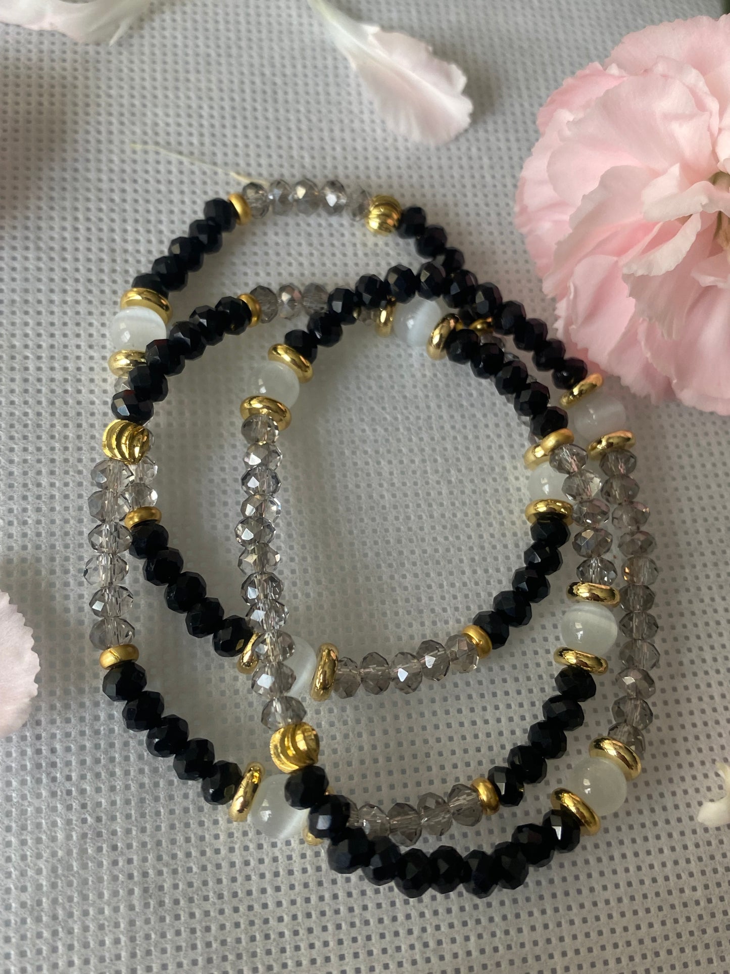 Black crystal glass beaded bracelet