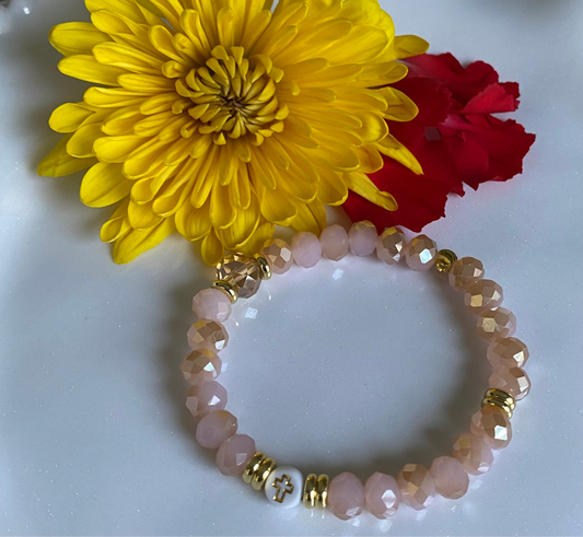 Beige Pink Beaded Bracelet