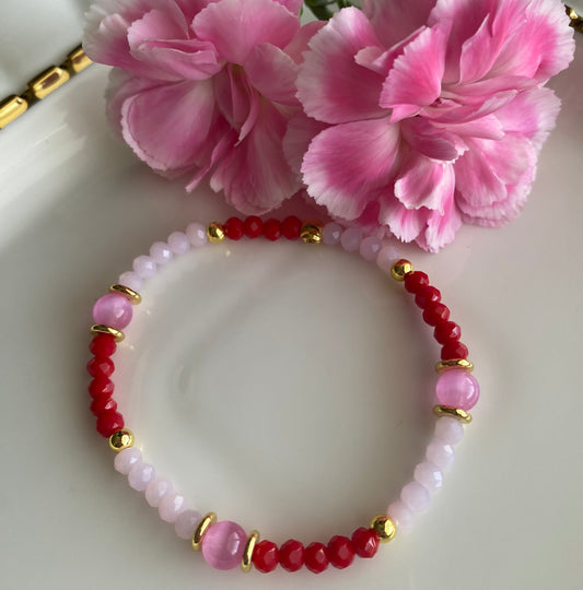 Pink Crystal Beaded Bracelet