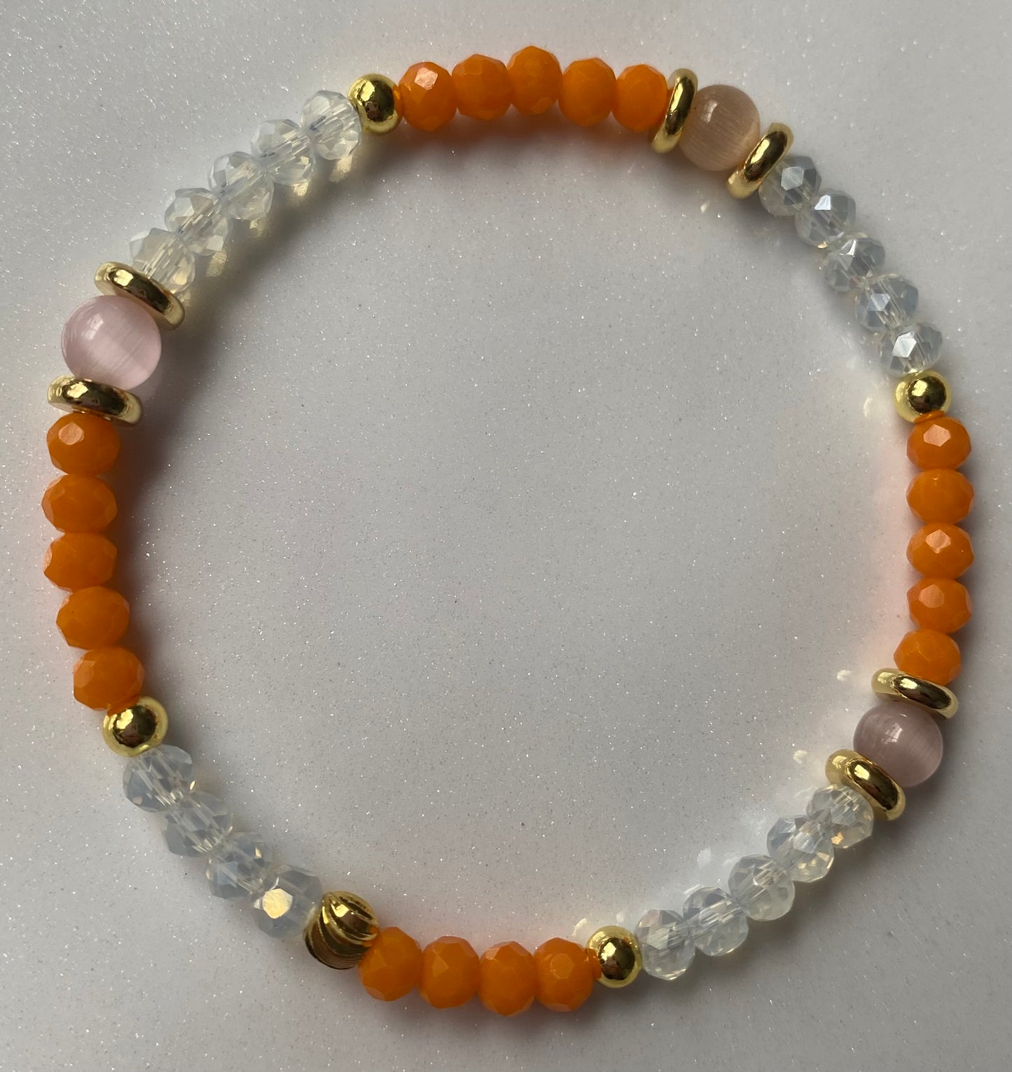 Orange and White Beaded Bracelet
