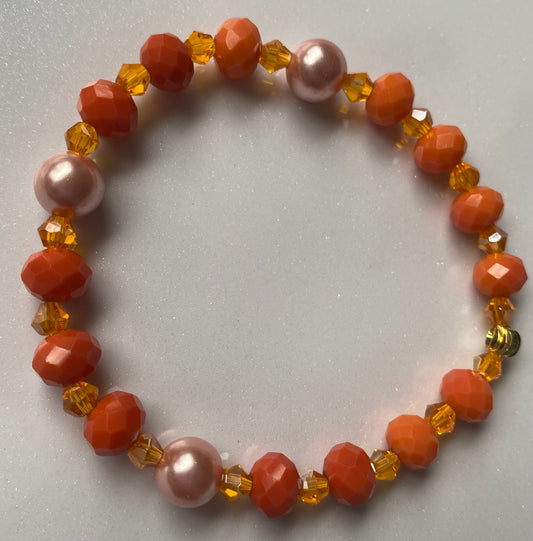 Orange with Freshwater Pearl Beaded Bracelet