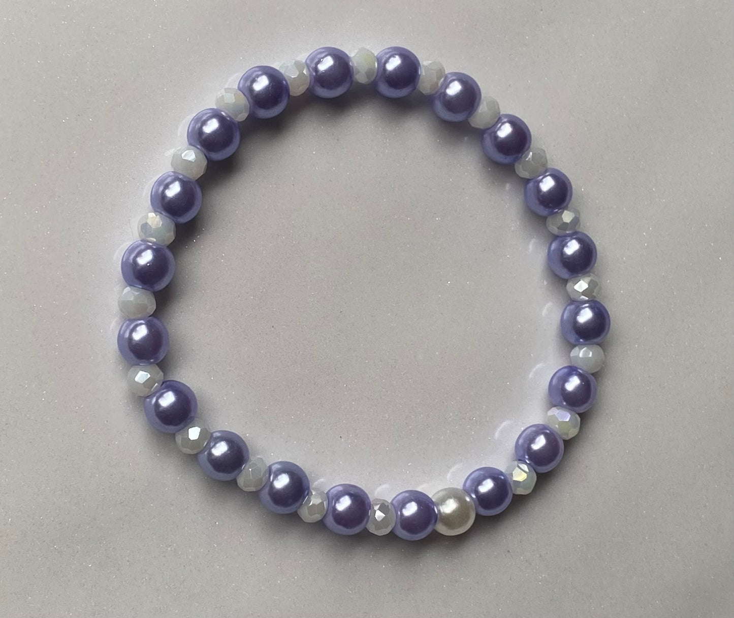 Purple White Beaded Bracelet