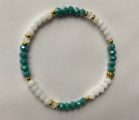 Teal and white beaded Bracelet