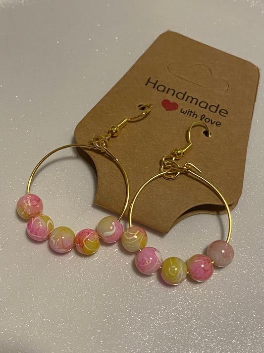 Yellow and Pink Beaded Earrings