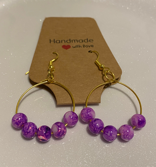 Purple Beaded Hoop Earrings