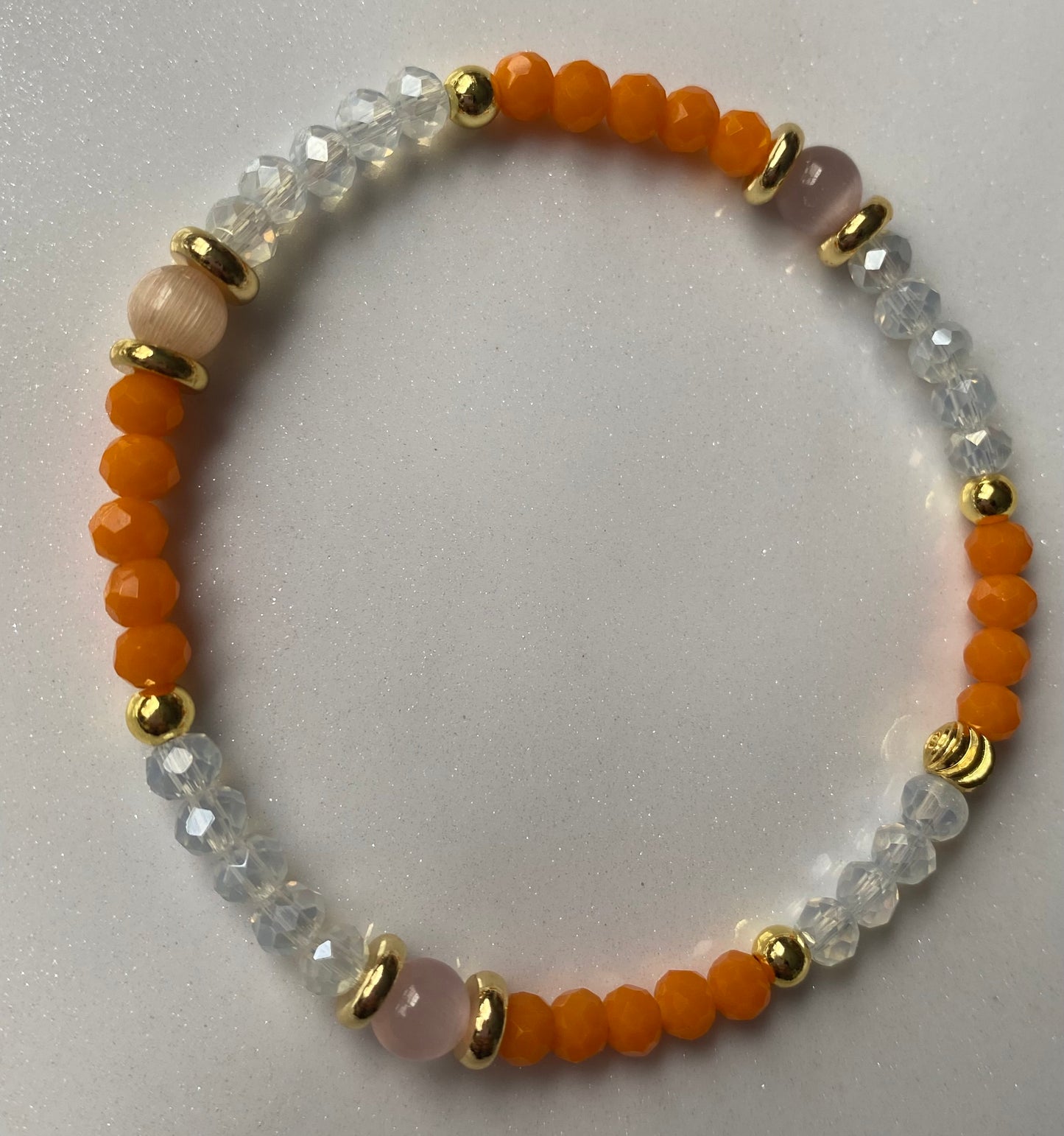 Orange and White Beaded Bracelet