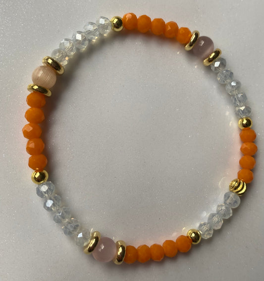 Orange and White Beaded Bracelet