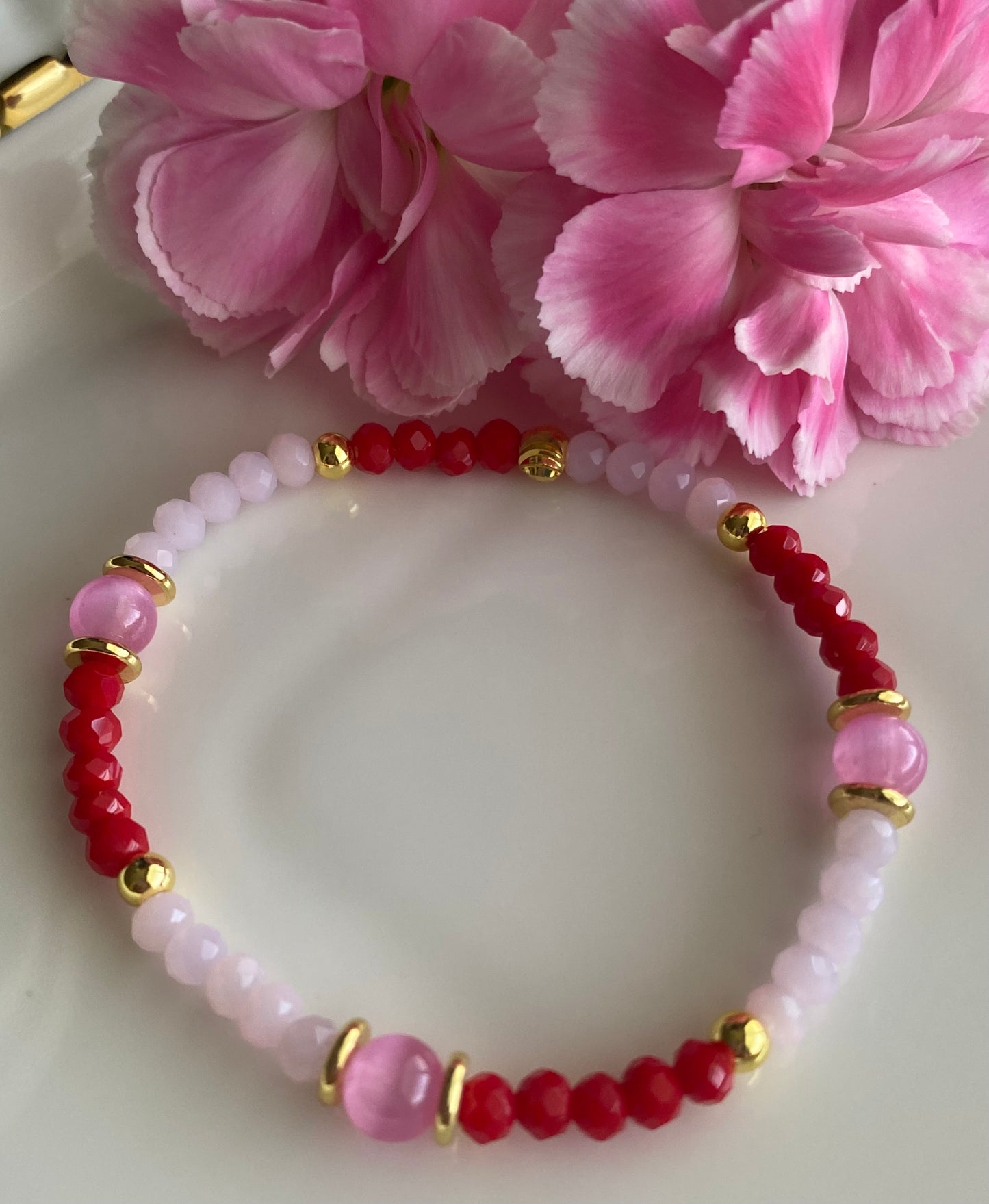 Pink Crystal Beaded Bracelet