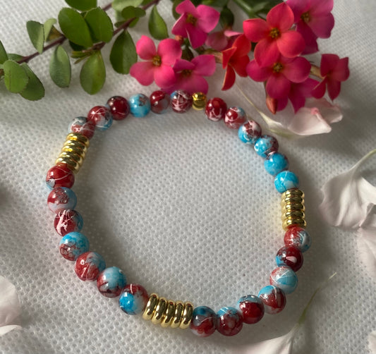 Blue Red Glass Beaded Bracelet