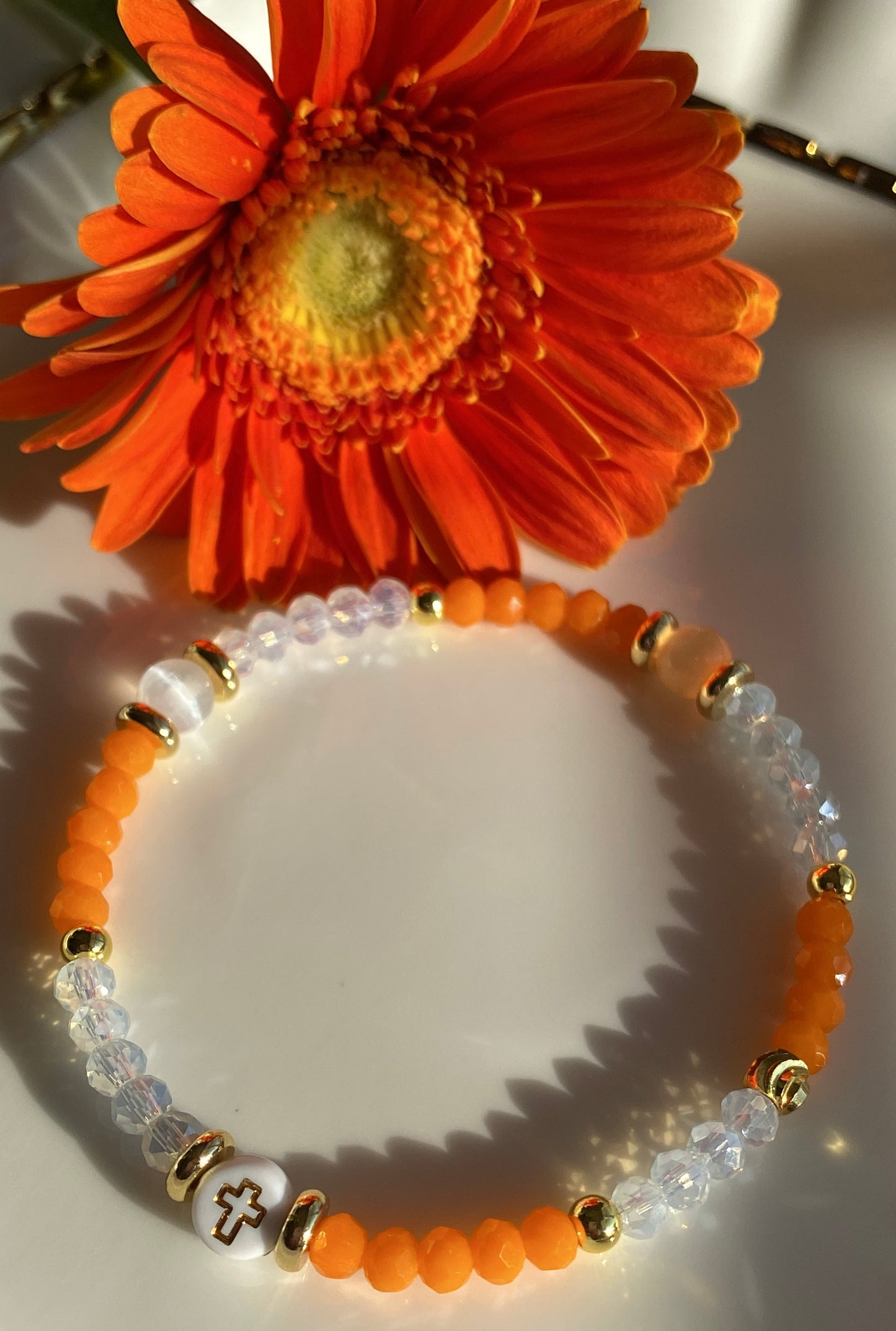 Orange Crystal Beaded Bracelet