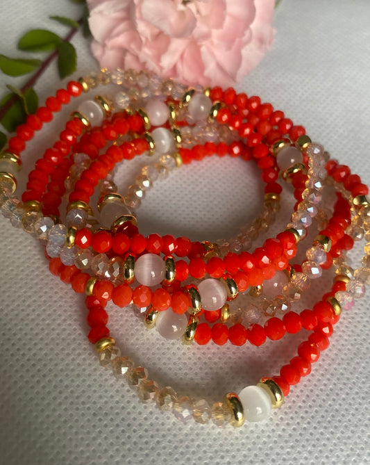 Flame orange crystal glass beaded bracelet