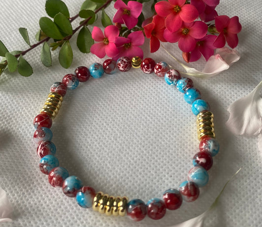 Blue Red Glass Beaded Bracelet