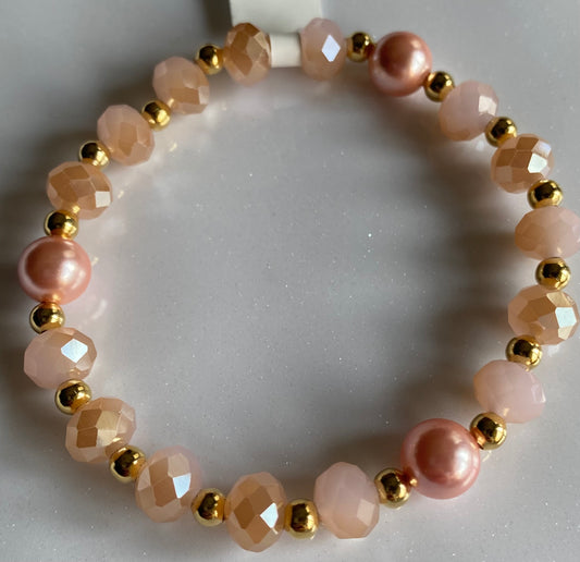 With a Sweet Pink Pearl Beaded  Bracelet
